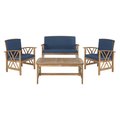 Safavieh 4 Piece Fontana Outdoor Set, Teak Brown and Navy PAT7008C